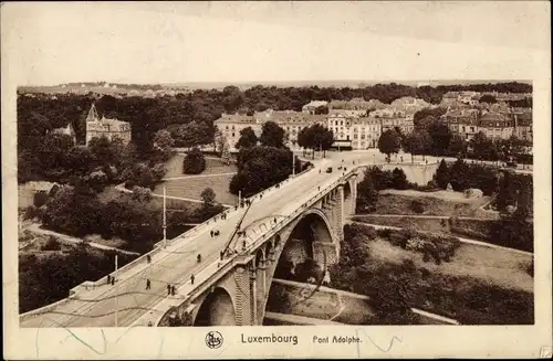 Ak Luxemburg, Pont Adolphe, Adolfbrücke, Luftaufnahme