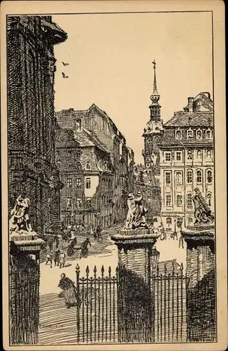 Künstler Ak Dresden, Hinter der Frauenkirche