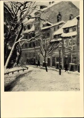 Künstler Ak Nagel, Berlin Mitte, Hinter der Nikolaikirche, Winter