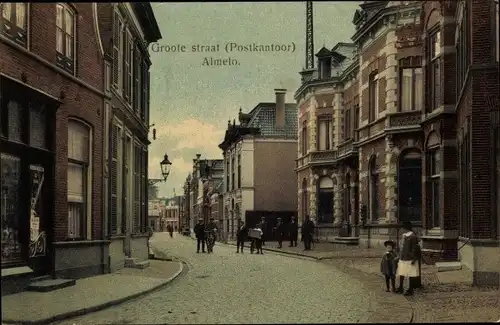 Ak Almelo Overijssel Niederlande, Groote straat, Postkantoor