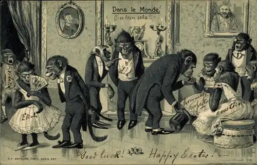 Präge Litho Dans le Monde, Vermenschlichte Affen, Schimpansen