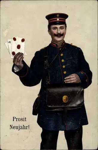 Ak Glückwunsch Neujahr, Briefträger, Briefe, Brieftasche