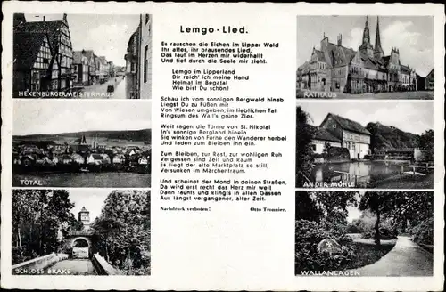 Lied Ak Lemgo in Nordrhein Westfalen, Hexenbürgermeisterhaus, Rathaus, Wallanlagen, Mühle, Schloss