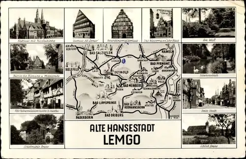 Ak Lemgo in Lippe, Alte Hansestadt, Rathaus mit Nicolaikirche, Gasthaus Alt Lemgo, Schwanenteich