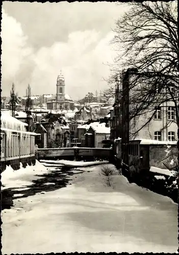 Ak Aue im Erzgebirge Sachsen, Blick zur Friedenskirche, Winteransicht
