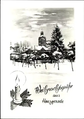 Ak Harzgerode am Harz, Weihnachtskarte, Kirche, Winteransicht