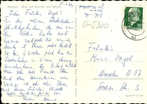 Ak Weimar in Thüringen, Blick auf Bastille und Schloß