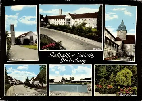 Ak Thiede Steterburg Salzgitter in Niedersachsen, Kirchen, Kloster, Schwimmbad, Klostergarten