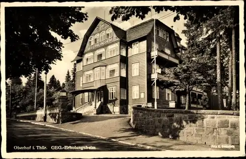 Ak Oberhof im Thüringer Wald, GEG-Erholungsheim, Außenansicht, Eingangsbereich