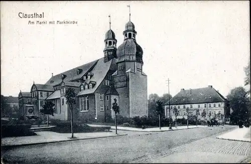 Ak Clausthal Zellerfeld, Am Markt mit Marktkirche