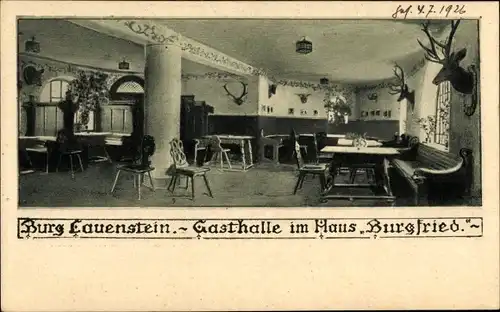 Ak Lauenstein Ludwigsstadt in Oberfranken, Gasthalle im Haus Burgfried, Burg Lauenstein,Innenansicht