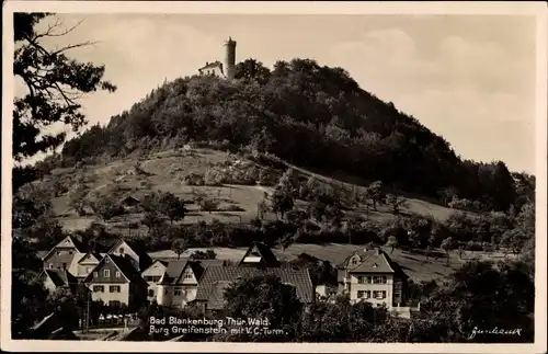 Ak Bad Blankenburg in Thüringen, Burg Greifenstein mit V.C.-Turm