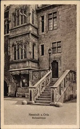 Ak Neustadt an der Orla, Rathaustreppe