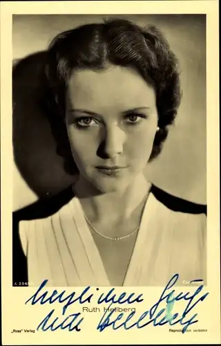 Ak Schauspielerin Ruth Hellberg, Portrait, Autogramm