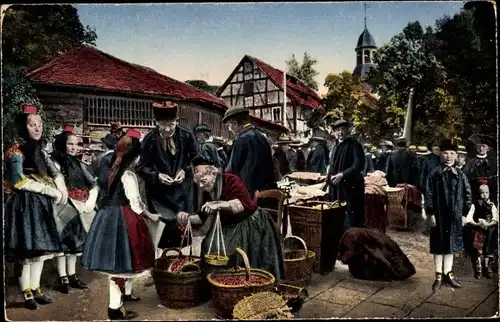 Ak Hessische Trachten, Markt in der Schwalm, Schwälmer