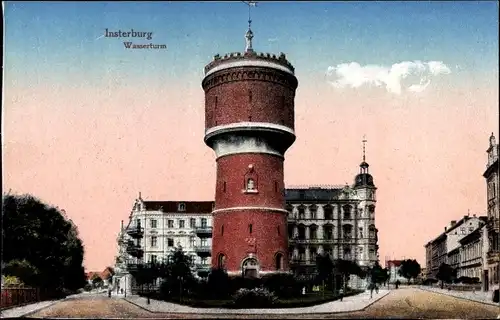 Ak Tschernjachowsk Insterburg Ostpreußen, Straßenpartie, Wasserturm