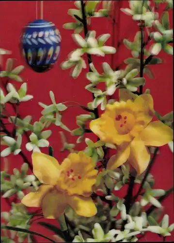 3D Ak Glückwunsch Ostern, Daffodils and Egg