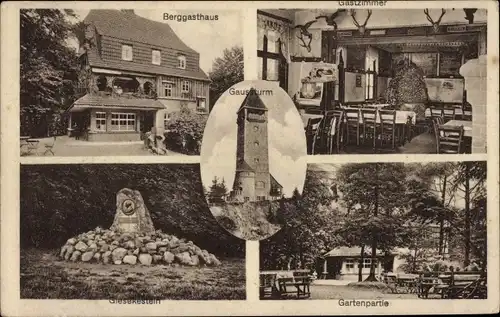 Ak Dransfeld, Hoher Hagen, Gaussturm, Berggasthaus, Giesekestein