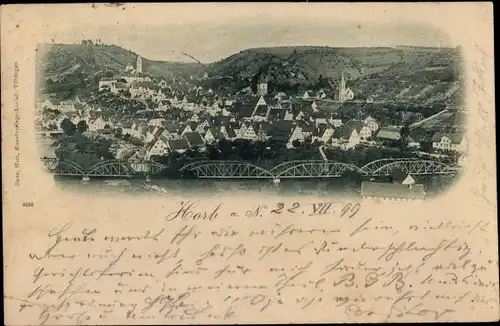 Ak Horb am Neckar, Panorama, Eisenbahnbrücke