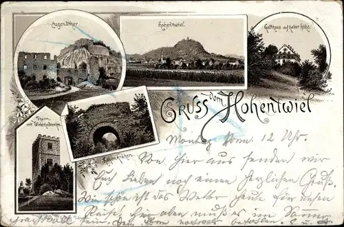 Litho Singen Hohentwiel Baden Württemberg, Eugenstor, Gasthaus auf der Höhe, Turm