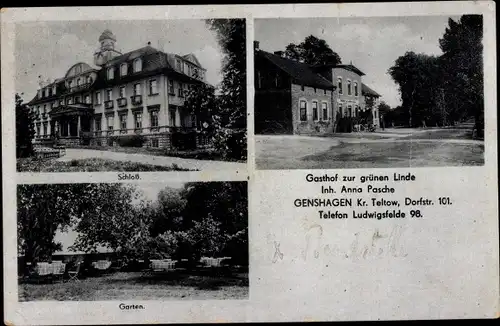 Ak Genshagen Ludwigsfelde in Brandenburg, Schloss, Gasthof zur grünen Linde, Dorfstraße 101