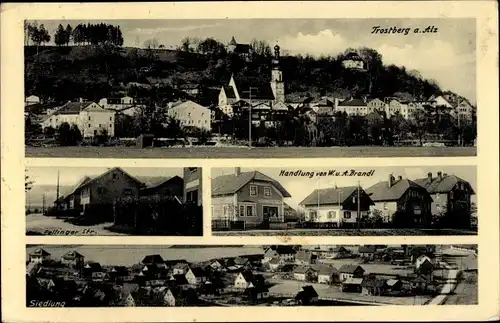 Ak Trostberg in Oberbayern, Panorama, Geschäft, Straßenpartie