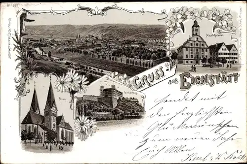 Litho Eichstätt in Oberbayern, Dom, Marktplatz, Totalansicht