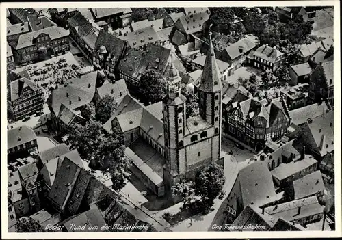 Ak Goslar am Harz, Fliegeraufnahme der Marktkirche, Stadt