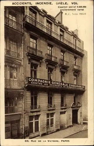 Ak Paris IX, Compagnie Generale d'Assurances, 69 Rue de la Victoire