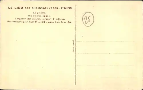 Ak Paris VIII Élysée, Le Lido des Champs Élysée, La Piscine