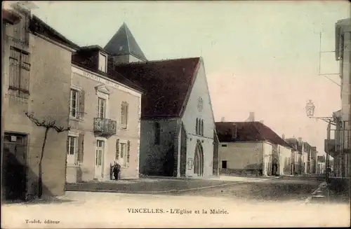 Ak Vincelles Yonne, L'Eglise et la Mairie