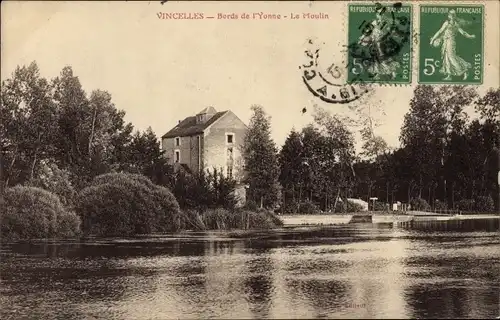 Ak Vincelles Yonne, Bords de l'Yonne, le Moulin