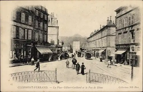 Ak Clermont Ferrand Puy de Dôme, La Place Gilbert Gaillard et le Puy de Dôme, Straßenbahn