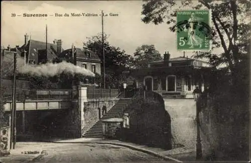 Ak Suresnes Hauts de Seine, Rue du Mont Valérien, la Gare