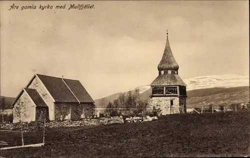 Ak Åre Are Schweden, gamla kyrka med Mullfjället