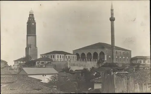 Foto Ak Skopje Üsküb Mazedonien, Glockenturm und Moschee