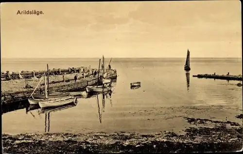 Ak Arildsläge Schweden, Partie am Meer, Boote