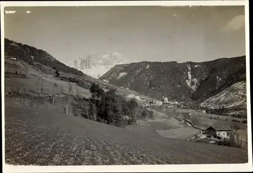Foto Tiers Tires Südtirol, Blick zum Ort gegen Rosengartengruppe 1912