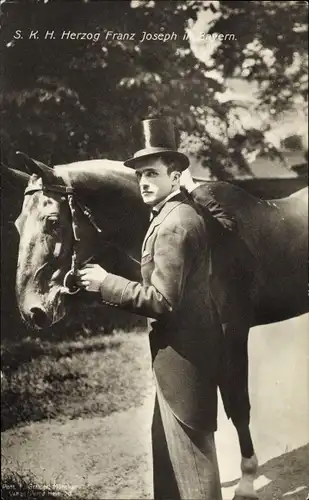 Ak Herzog Franz Joseph in Bayern, Portrait mit Pferd