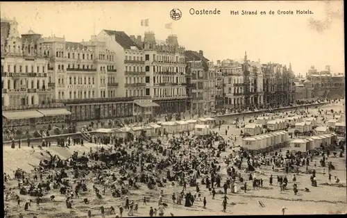 Ak Oostende Ostende Westflandern, Het Strand en de Groote Hotels