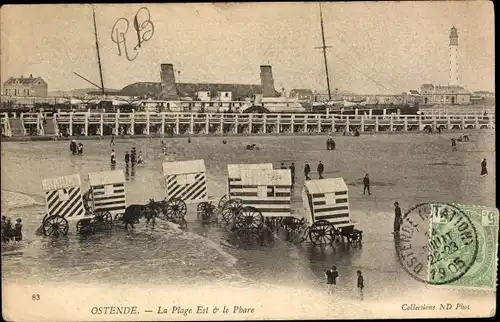 Ak Oostende Ostende Westflandern, La Plage Est et le Phare