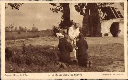 Ak Secteur Belge de l'Yser, la Messe dans les ruines, I WK