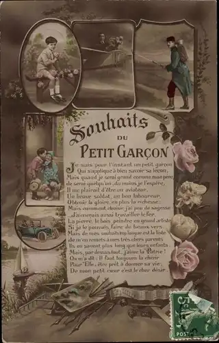 Gedicht Ak Souhaits du Petit Garcon, französischer Soldat, Kinder