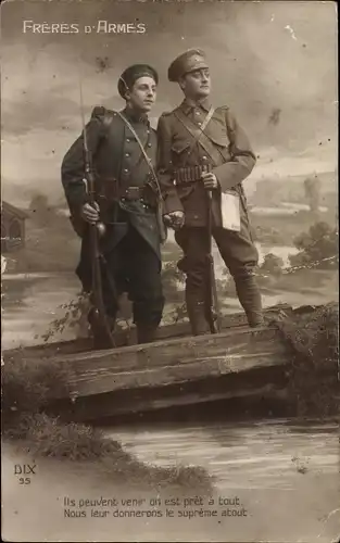 Ak Freres d'Armes, französischer und britischer Soldat