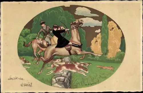 Künstler Ak Gobbi, Dario, Jagdszene, Reiter, Jagdhunde