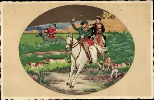 Künstler Ak Gobbi, Dario, Jagdszene, Reiter, Jagdhunde