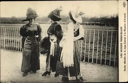 Ak Les Modes Nouvelles, Jupe Culotte, Frauen in Hosenkleidern auf der Rennbahn, Reunion d'Auteuil