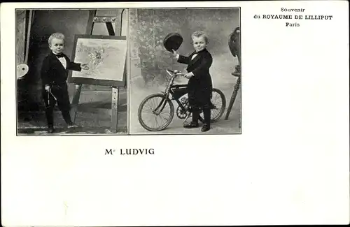 Ak Paris, Royaume de Lilliput, Mr Ludvig, Liliputaner, Fahrrad