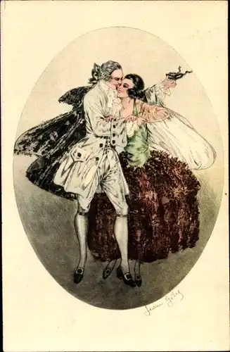 Künstler Ak Eleganter Mann und Frau, Maske, Amor