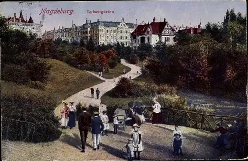 Ak Magdeburg an der Elbe, Luisengarten, Spaziergänger